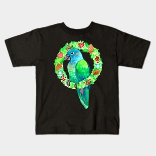 Blue Headed Pionus Parrot Wreath Watercolor Kids T-Shirt